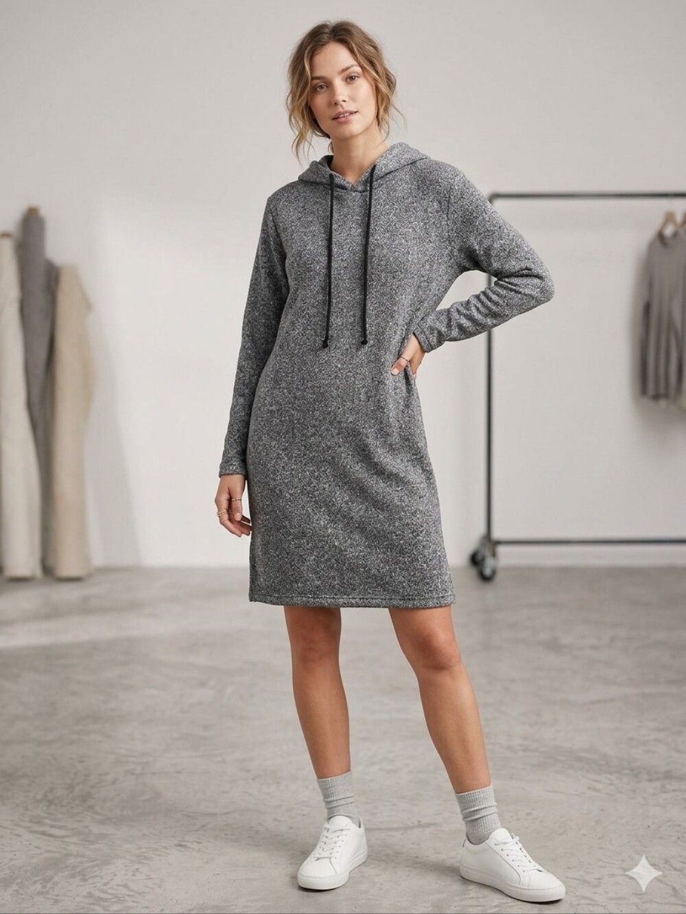 Yu Jin Long Sleeve Fleece Lined Hooded Dress